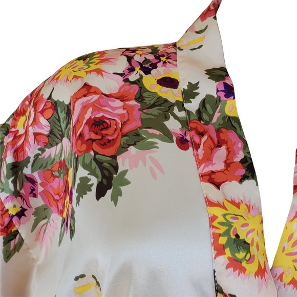 Satin Floral Women's L Dressing Robe Matching Tie Belt Knee Length - Picture 3 of 9